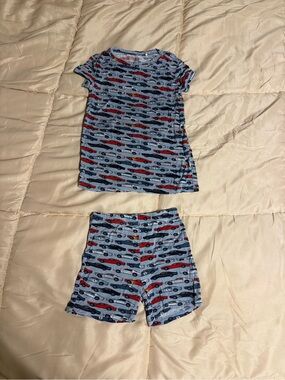 Posh Peanut 3T/4T Light Blue Pajama Set ‘Miles’ print with Red and Navy Cars